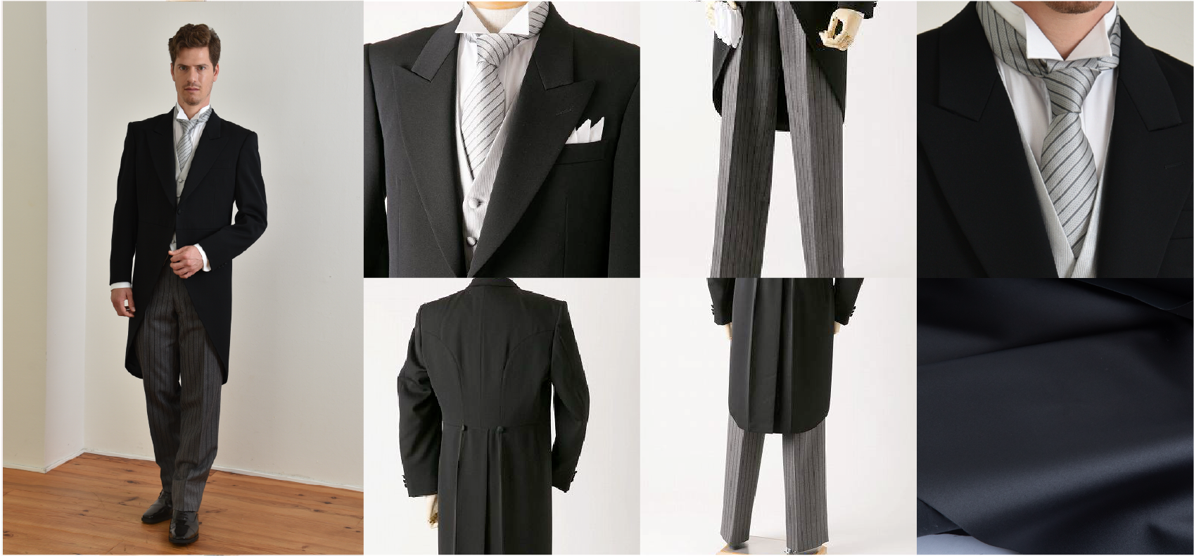 モーニングコートレンタル品の全身、前、後ろ、アップ_G501