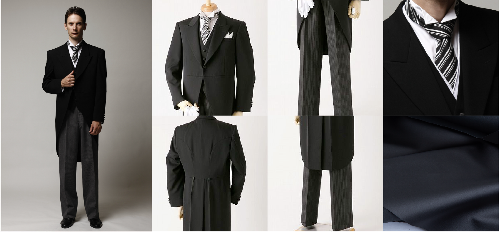 モーニングコートレンタル品の全身、前、後ろ、アップ_G503