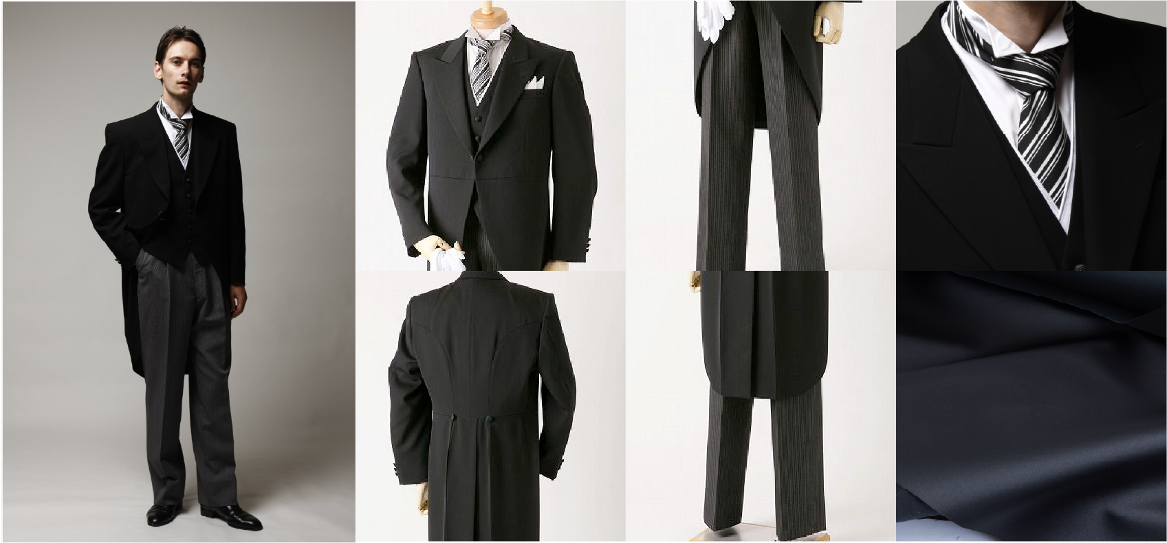 モーニングコートレンタル品の全身、前、後ろ、アップ_G504