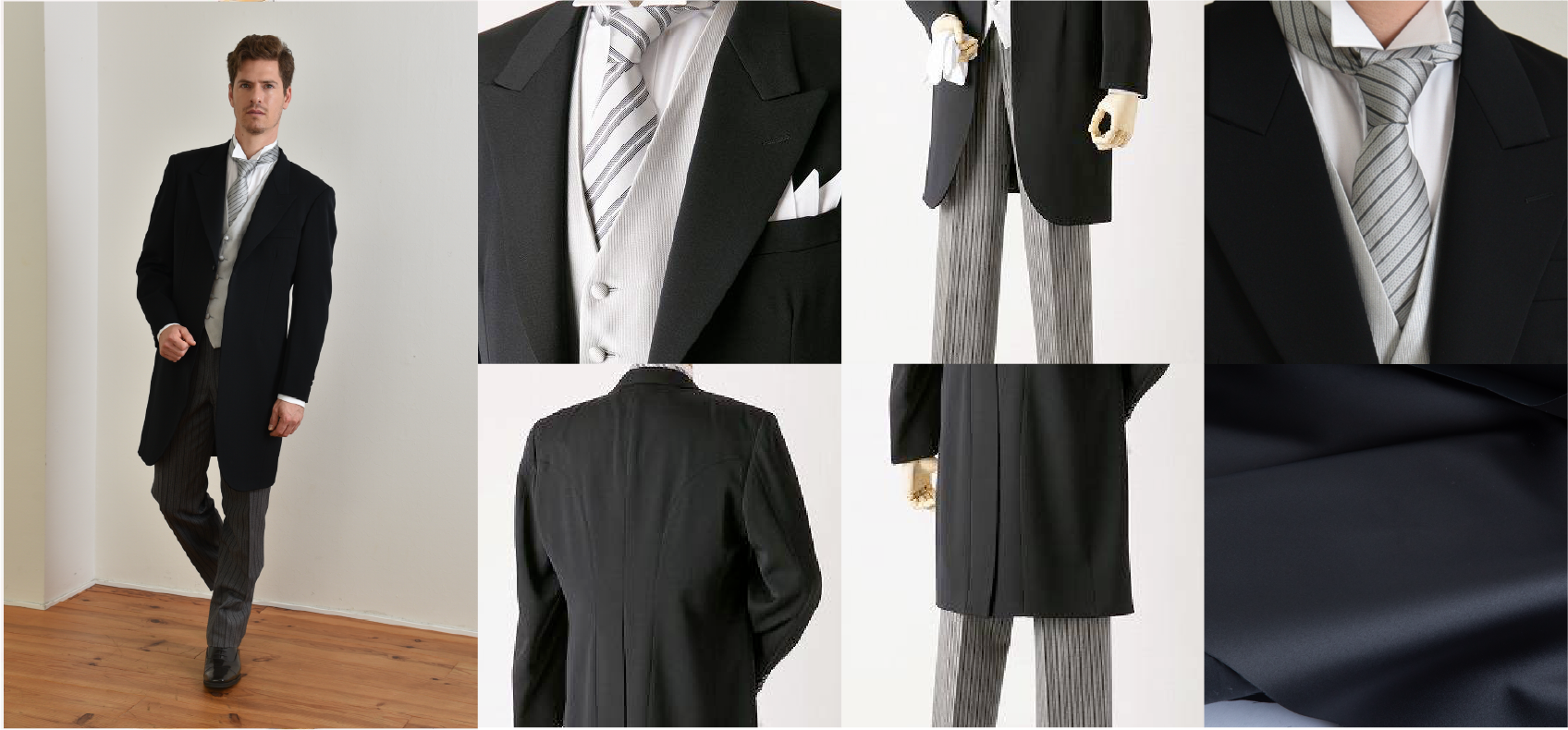 モーニングコートレンタル品の全身、前、後ろ、アップ_G507