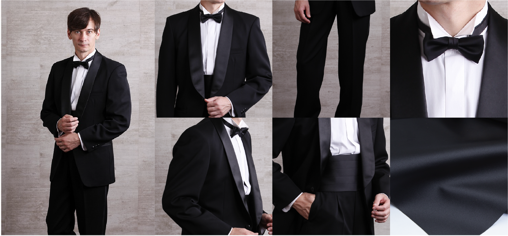 タキシードレンタル品の全身、前、後ろ、アップ_t401